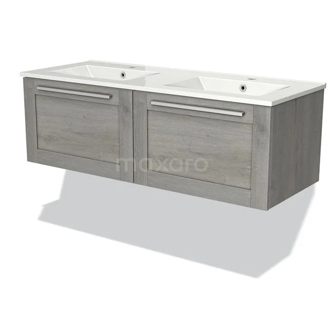 Badkamermeubel 120cm Modulo Grijs Eiken 2 Lades Kader Wastafel Keramiek BMW12-00629
