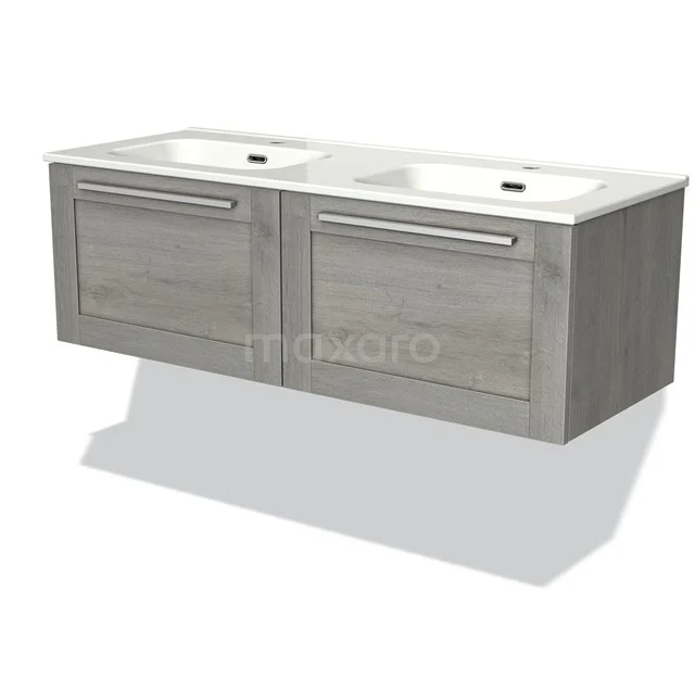 Modulo Bathroom furniture with sink | 120 cm Grey oak Bordered front Ceramic 2 Side-by-side drawers BMW12-00630 Grey wooden vanity units with basin, modern design, hanging model, ideal for stylish bathroom design.