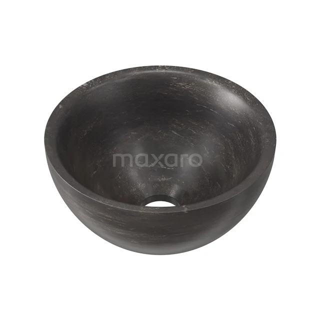Aufsatzwaschbecken Novanta Naturstein Blaustein 23x12cm Rund N128-0071 Runde schwarze Natursteine Aufsatzwaschbecken, ideal für minimalistische Badezimmer Stile, mit einer glatten Oberfläche und zentralem Abfluss.