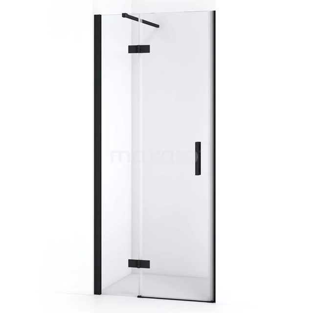 Duschtür mit schwarzem Rahmen, Klarglas und modernem Design, ideal für ein modernes Badezimmer.