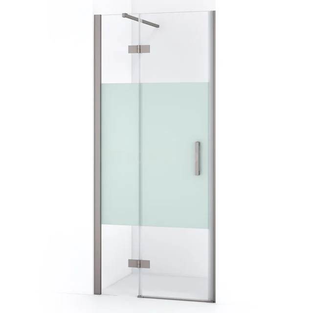 Glass shower door with frosted glass design, aluminium frame, suitable for modern bathrooms.