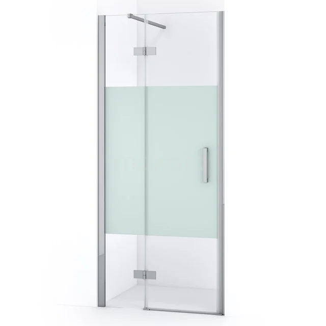 Duschtür Diamond 80cm aus klarem Sicherheitsglas mit mattem Streifen Chrom DDB21351113C Glas Duschtür mit mattem Mittelteil, silbernem Rahmen und Griff; moderner Badezimmerstil und Privatsphäre kombiniert.