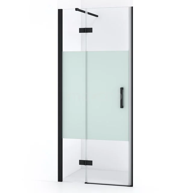 Diamond Duschtür | 80 cm Matt Schwarz Klar mit matter Streifen Drehtür DDB21351113MB Eck-Duschkabine mit schwarzem Rahmen, Klarglas und mattem grünen Streifen; stilvoll und funktional für ein modernes Badezimmer.