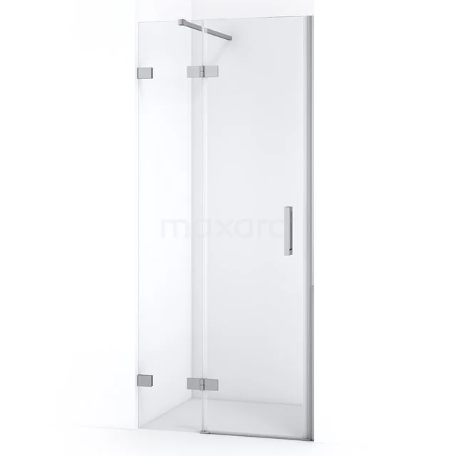 Glas Duschtür mit Scharnieren, schlankes Design, klares gehärtetes Glas, ideal für ein modernes Badezimmer.