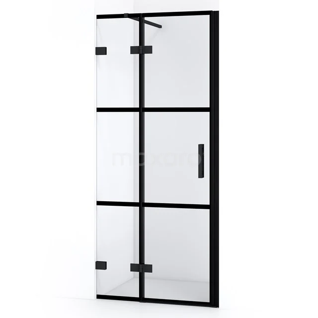 Schwarze industrielle Duschtür mit matt schwarzem Rahmen und Klarglas, ideal als stilvolle Ergänzung zu einem modernen Badezimmer.