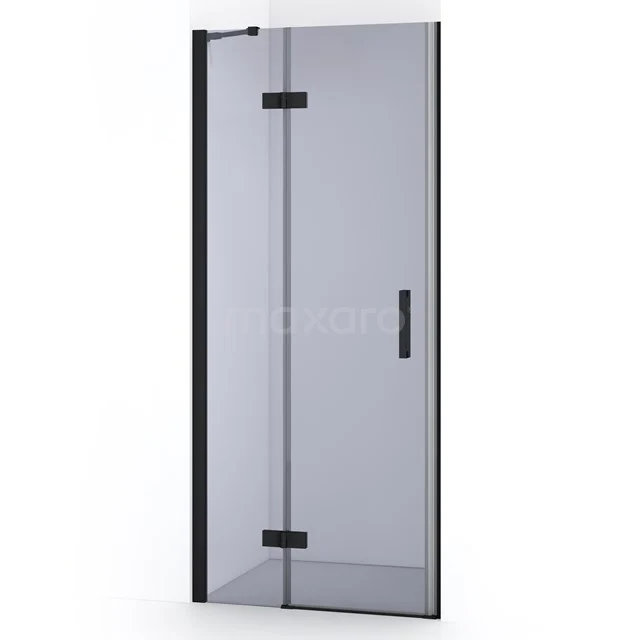 Duschtür mit schwarzem Rahmen, Klarglas und Drehmechanismus, perfekt für ein modernes Badezimmer.