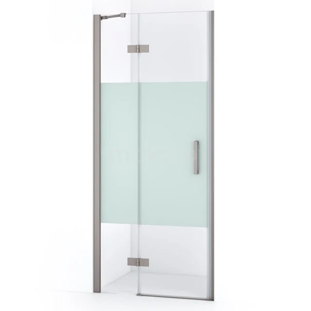 Glasene Duschtür mit mattweißer Streifen, Aluminiumrahmung, modernes Design; ideal für ein stilvolles Badezimmer-Upgrade.