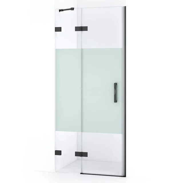 Diamond Shower door | 80 cm Black chrome Clear with matt strip Pivot door DDB21351223BC