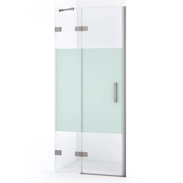 Duschtür Diamond 80cm aus klarem Sicherheitsglas mit mattem Streifen aus gebürstetem Edelstahl DDB21351223BR Glasdusche mit matt-weißer Zwischenleiste, metallischem Haltegriff und modernem Designstil, ideal für ein stilvolles Badezimmer.