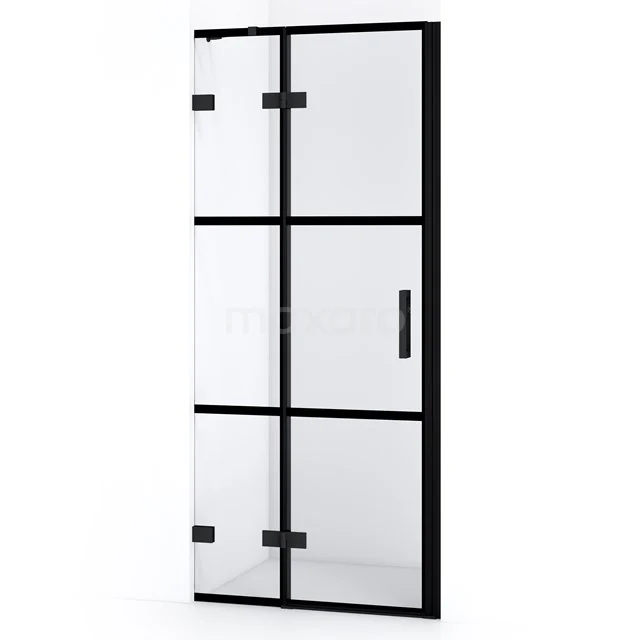 Diamond Duschtür | 80 cm Matt Schwarz Klar mit 4 schwarzen Streifen Drehtür DDB21351228MB Duschtür im industriellen Design, schwarzes Gestell, Glasplatten; stilvolle Ergänzung für moderne Bäder.