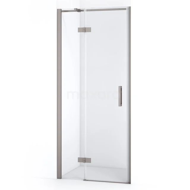 Glasene Duschtür mit chromenen Scharnieren, elegantes Design, ideal für moderne Bäder.