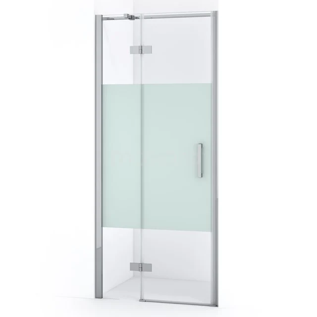 Diamond Duschtür | 80 cm Chrom Klar mit matter Streifen Drehtür DDB21351313C Glas Duschtür mit matt weißem Streifen, Drehmechanismus, Chromrahmung; stilvoll und modern für jedes Badezimmer.