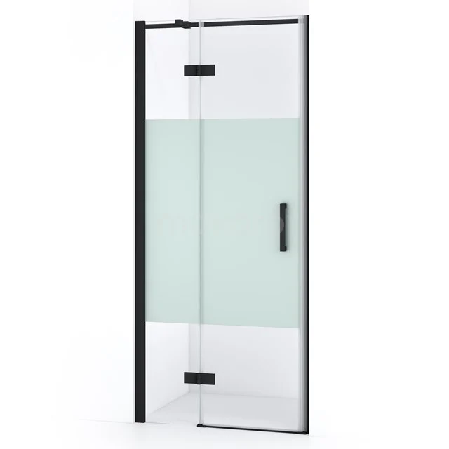 Duschtür Diamond 80cm aus klarem Sicherheitsglas mit mattem Streifen Matt Schwarz DDB21351313MB Duschtür mit mattem Glaspaneel, schwarzem Rahmen und modernem Haltegriff, ideal für stilvolle Bäder.