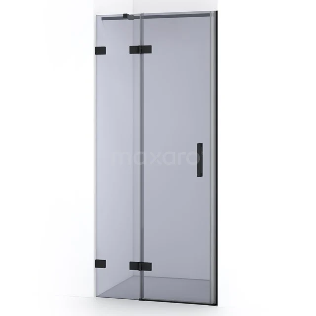 Glasdusche mit mattschwarzen Scharnieren und Haltegriff, modernes Design, ideal für eine stilvolle Badezimmergestaltung.