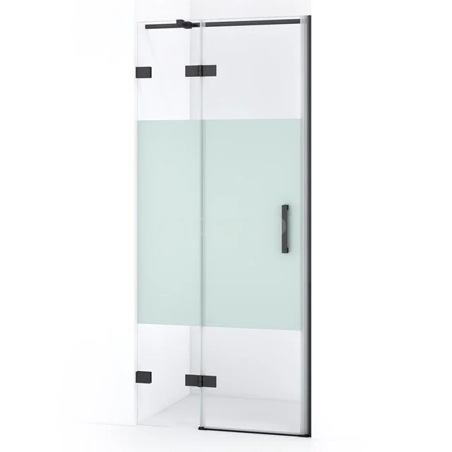 Diamond Shower door | 80 cm Black chrome Clear with matt strip Pivot door DDB21351323BC