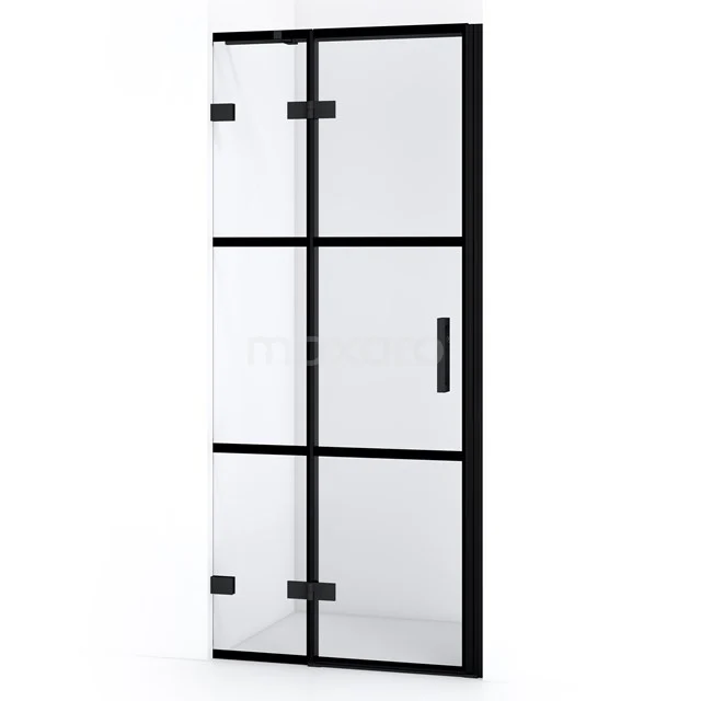 Diamond Duschtür | 80 cm Matt Schwarz Klar mit 4 schwarzen Streifen Drehtür DDB21351328MB Duschtür mit schwarzem Rahmen im industriellen Stil, Glaspaneelen, perfekt für moderne Badezimmereinrichtungen.