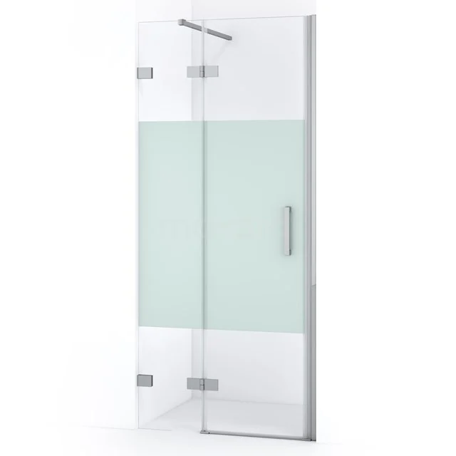 Duschtür Diamond 80cm aus klarem Sicherheitsglas mit mattem Streifen Chrom DDB21352123C Duschtür mit satiniertem Glasdetail, klaren, scharfen Linien und chromatischen Elementen, perfekt für ein modernes Badezimmer.