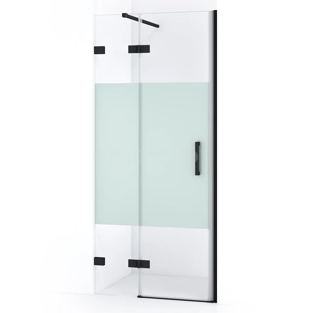 Diamond Duschtür | 80 cm Matt Schwarz Klar mit matter Streifen Drehtür DDB21352123MB Duschtür mit schwarzem Rahmen, Glas mit matt weißem Streifen, moderner Stil, ideal für eine luxuriöse Badezimmer Einrichtung.