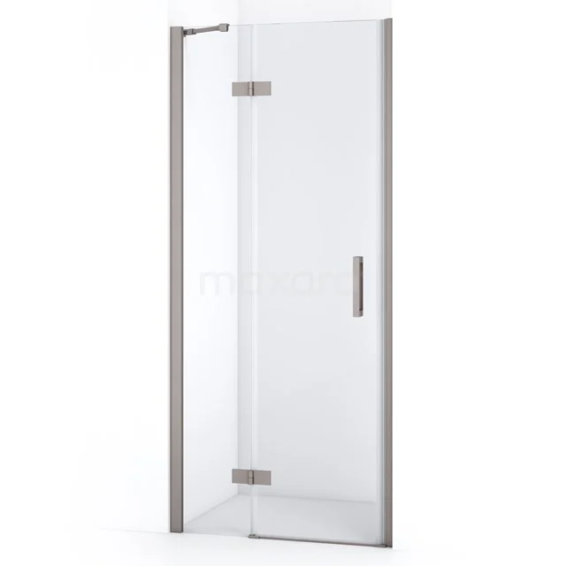 Glasene Duschtür mit Eckdesign, Aluminiumrahmen und schickem Griff, ideal für ein modernes Badezimmer.