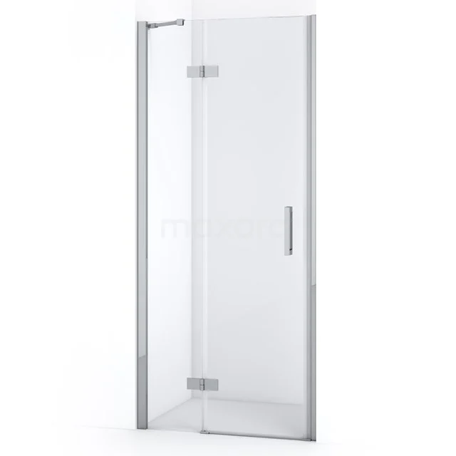 Glasene Duschtür mit chromenen Scharnieren, elegantes Design, ideal für moderne Bäder.