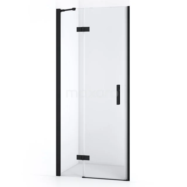 Schwarze Duschtür mit Klarglas, modernes Design und stabiler Haltegriff, perfekt für ein stilvolles Badezimmerupgrade.