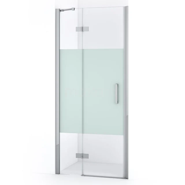 Glasene Duschtür mit matt weißem Mittelpaneel und silberfarbener Aluminiumrahmung, ideal für moderne Badezimmerstile.