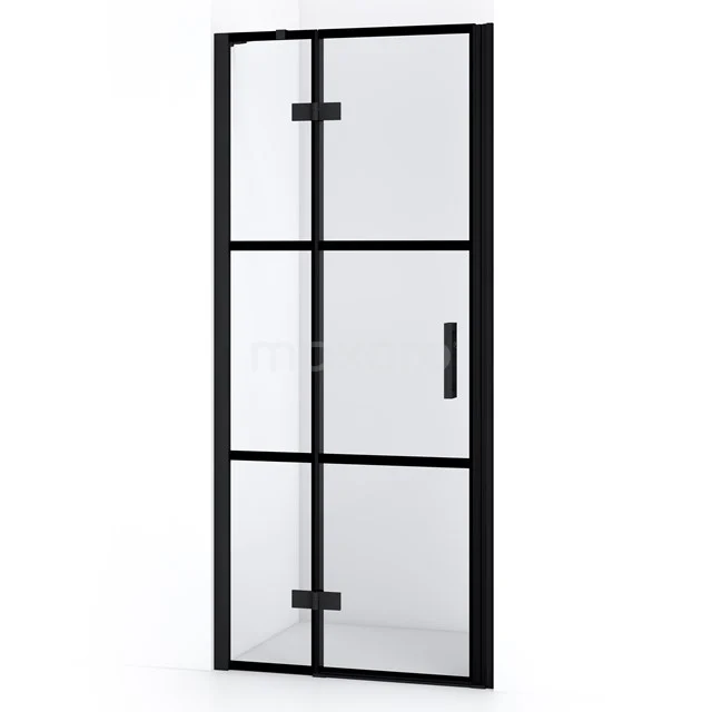 Duschtür mit schwarzem Rahmen, industrielles Design, Klarglas, ideal für ein modernes Badezimmer.