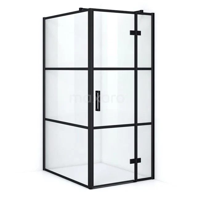 Pearl Shower enclosure | 120x90 cm Matte black Clear with 4 black stripes Pivot door Rectangle CPB1263328M Shower enclosure black frame, angular shape, glass, modern design; perfect addition to a stylish bathroom interior.