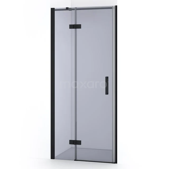 Duschtür mit schwarzem Rahmen und gehärtetem Glas, modernes Design, ideal für eine stilvolle Badezimmerrenovierung.