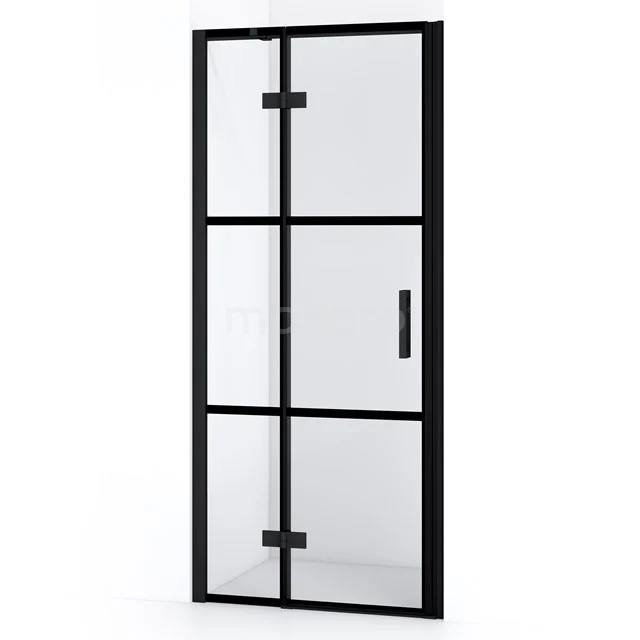 Duschtür Diamond 80cm aus klarem Sicherheitsglas mit schwarzen Streifen Matt Schwarz DDB21352318MB Schwarze Duschtür mit matt schwarzem Rahmen und Klarglas, industrieller Stil, perfekt für moderne Badezimmergestaltung.