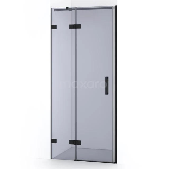 Matt Schwarz Duschtür mit Klarglas, klappbares Design, ideal für ein modernes Badezimmer.