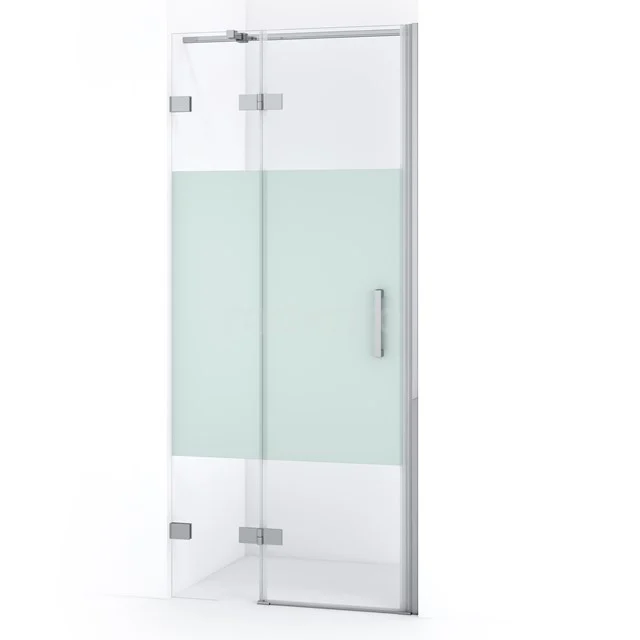 Glas Duschtür mit Mattglas-Detail, silberne Umrandung, ideal für ein modernes Badezimmer.