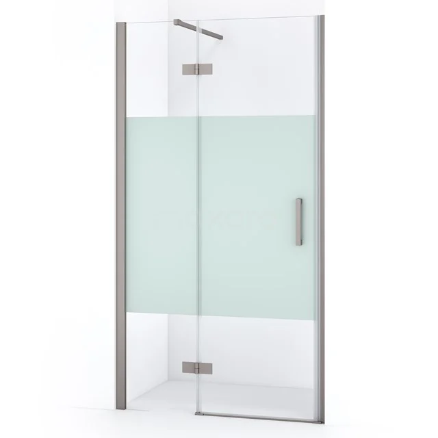 Duschtür Diamond 100cm aus klarem Sicherheitsglas mit mattem Streifen aus gebürstetem Edelstahl DDB21461113BR Glas Duschkabine mit Mattglaspanel und silbernen Akzenten, ideal für stilvolle und moderne Bäder.