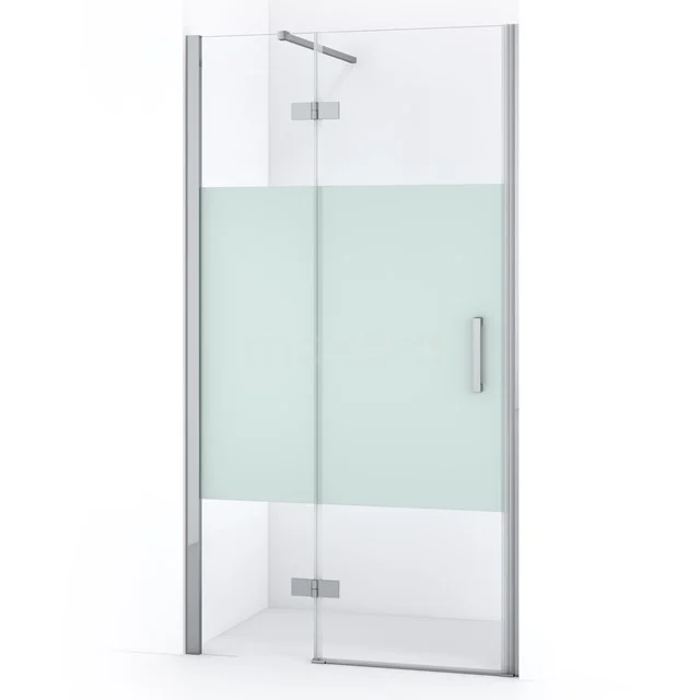 Shower door with clear glass and frosted privacy section, aluminium profiles, ideal for modern bathroom fittings.