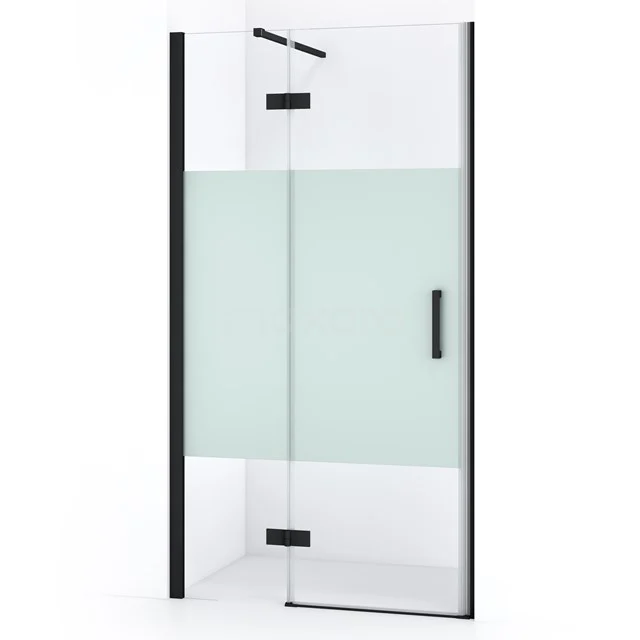 Diamond Shower door | 90 cm Matte black Clear with matt strip Pivot door DDB21361113MB