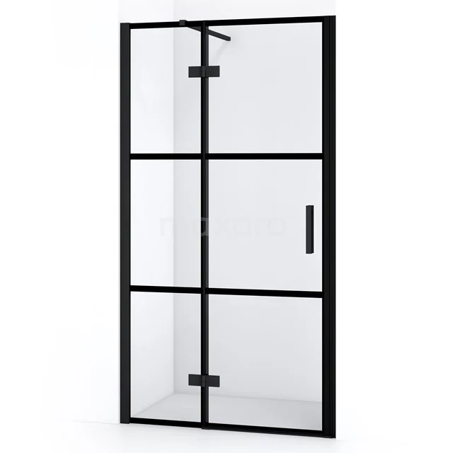 Diamond Duschtür | 90 cm Matt Schwarz Klar mit 4 schwarzen Streifen Drehtür DDB21451118MB Schwarze Duschtür mit matt schwarzen Profilen und Klarglas, industrielles Design, perfekte Ergänzung für ein modernes Badezimmer.