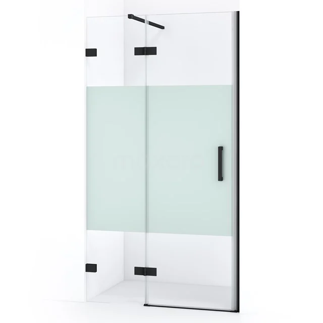 Glas Duschkabine mit Mattglas und Schwarz Verarbeitung, Eckmodell, modernes Design, perfekt für jeden Badezimmerraum.