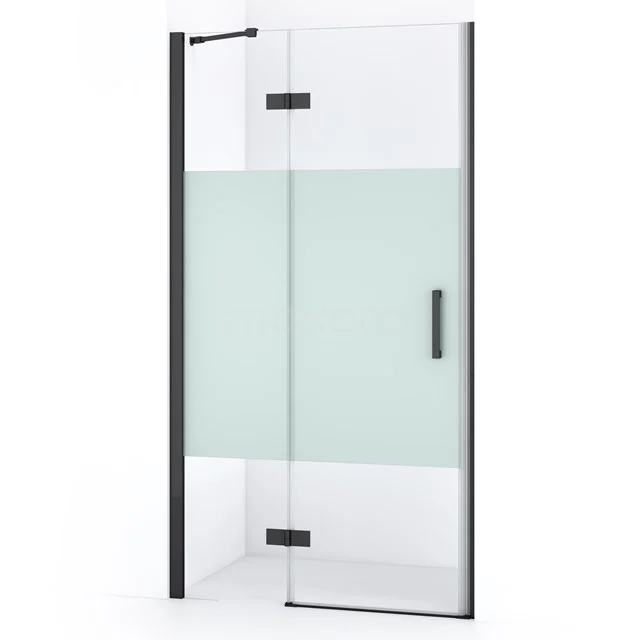 Diamond Douchedeur | 100 cm Zwart chroom Helder met matte strook Draaideur DDB21461213BCN