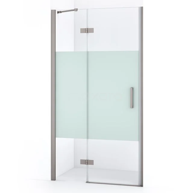 Duschtür Diamond 100cm aus klarem Sicherheitsglas mit mattem Streifen aus gebürstetem Edelstahl DDB21461213BR Glasdouchedeur mit mattem Privatsphärebereich, Edelstahl-Scharnieren und Haltegriff, geeignet für moderne Bäder.