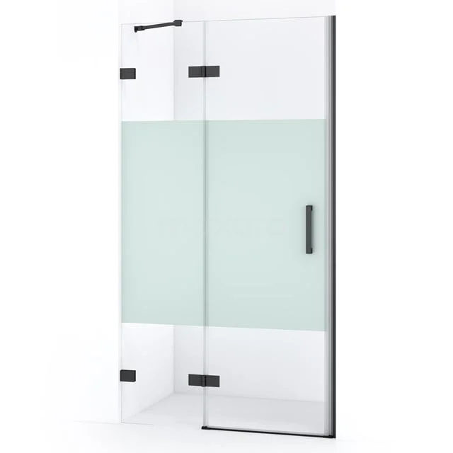 Diamond Douchedeur | 90 cm Zwart chroom Helder met matte strook Draaideur DDB21361223BC