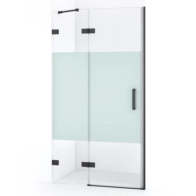 Diamond Shower door | 90 cm Black chrome Clear with matt strip Pivot door DDB21361223BC
