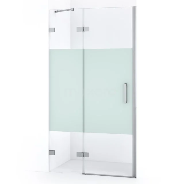 Diamond Duschtür | 100 cm Chrom Klar mit matter Streifen Drehtür DDB21461223C Glasene Duschtür mit mattem Mittelpaneel, silberfarbene Scharniere und einem minimalistischen Design für moderne Bäder.