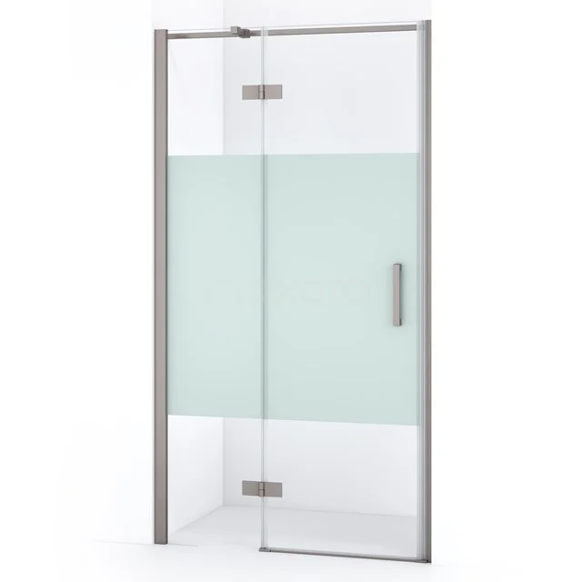 Glasene Duschtür mit mattem Bereich, Aluminiumrahmung und stilvollem Haltegriff, ideal für ein modernes Badezimmer.