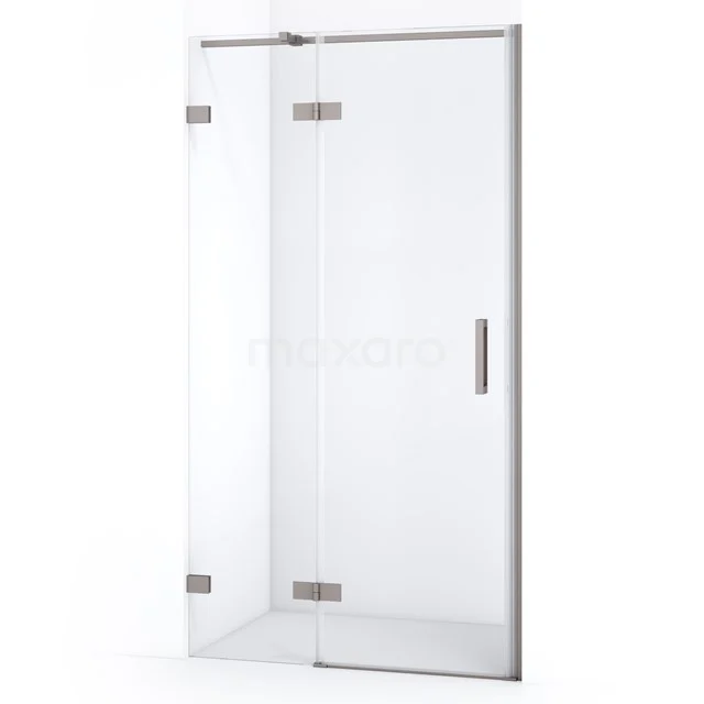 Glass shower door with corner design, clear glass safety glass and metal hinges, perfect for a modern bathroom style.