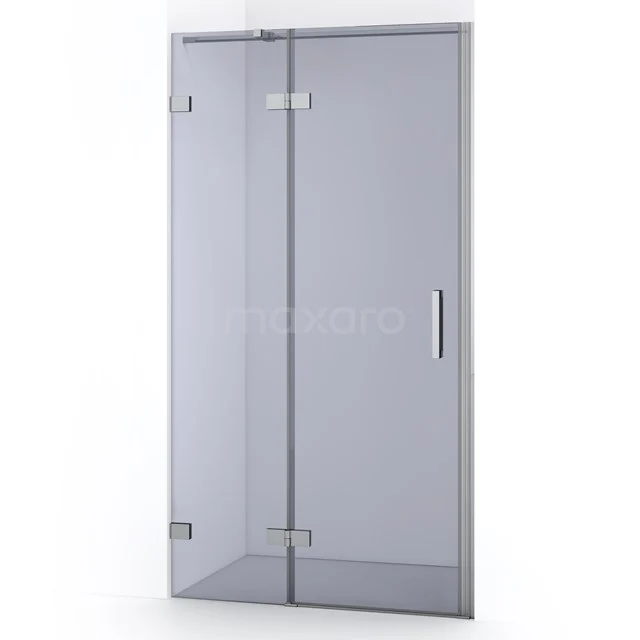 Glasene Duschtür mit silbernen Scharnieren, elegantes Design, ideal für ein modernes Badezimmer.