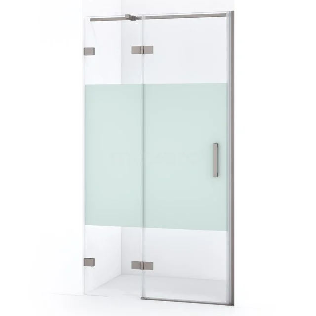 Diamond Shower door | 90 cm Stainless steel Clear with matt strip Pivot door DDB21451323BR Glass shower screen with matte white central panel, metal hinges and Handle; stylish bathroom partition.