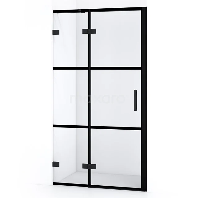 Diamond Shower door | 90 cm Matte black Clear with 4 black stripes Pivot door DDB21361328MB