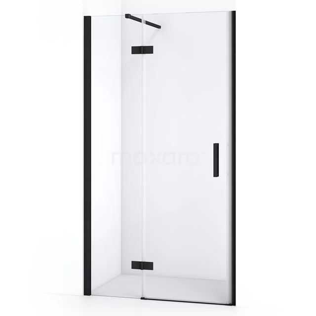 Modern shower enclosure with corner entry, black aluminium profiles and clear glass, ideal for a stylish bathroom.