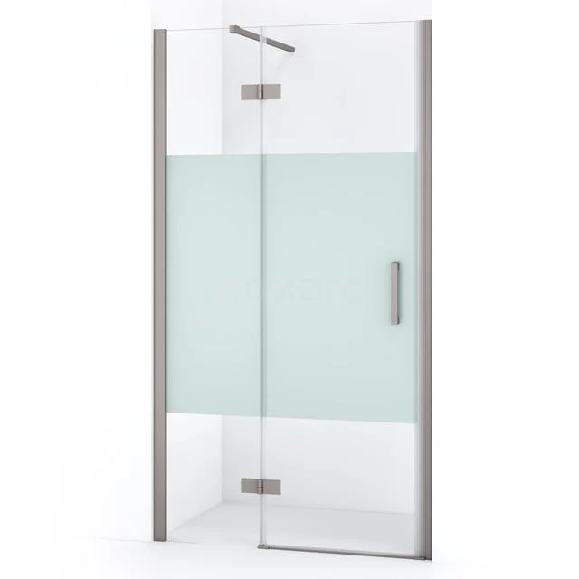 Glas Duschkabine mit Mattglasstreifen, Aluminium Profile und Drehtür für ein stilvolles und modernes Badezimmer.