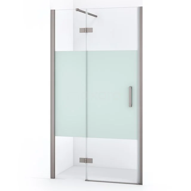 Glas Duschkabine mit Mattglasstreifen, Aluminium Profile und Drehtür für ein stilvolles und modernes Badezimmer.